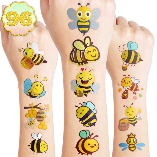 96 Stück Bienen-Tattoos für Kinder – Vorgeschnittene temporäre Tattoos, süße Partygeschenke und Dekoration, perfekt für Geburtstagsfeiern, Schulpreise und thematische Geschenke für Jungen und Mädchen