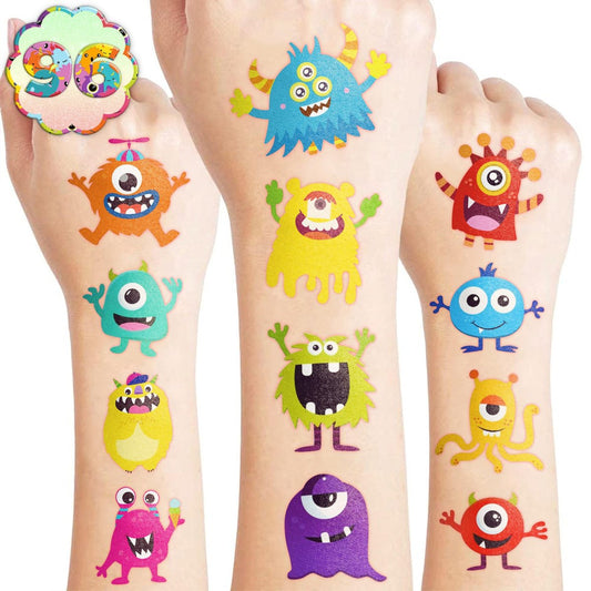 96 Stück Monster Vorgeschnittene Temporäre Tattoos für Kinder - Niedliche kleine Monster Geburtstagsparty-Zubehör, lustige Aufkleber für Jungen & Mädchen, Themenparty-Geschenke, Schulpreise, Geschenkideen