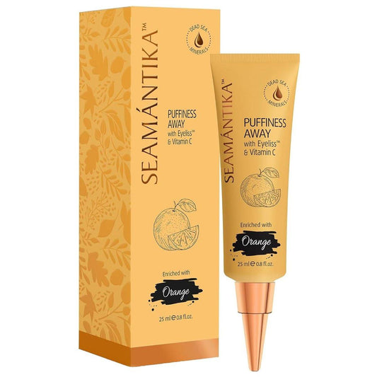 SEAMANTIKA PUFFINESS AWAY Augencreme 0,8 fl.oz – Sofortiger Augenwunder-Entferner gegen Schwellungen mit Eyeliss; Vitamin C, Reduziert Tränensäcke sofort, Vorübergehende Minderung von Fältchen & dunklen Augenringen