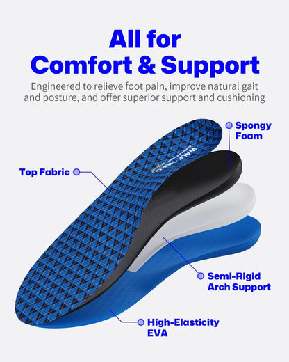 Walkhero Fußgewölbe-Stützeinlagen - Orthopädische Schuheinlagen für Plantarfasziitis mit Alltagskomfort und Unterstützung, lindert Fußschmerzen und Plattfüße (Herren 6-6 1/2 | Damen 8-8 1/2, Blau)