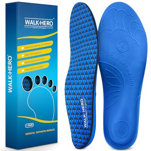 Walkhero Fußgewölbe-Stützeinlagen - Orthopädische Schuheinlagen für Plantarfasziitis mit Alltagskomfort und Unterstützung, lindert Fußschmerzen und Plattfüße (Herren 6-6 1/2 | Damen 8-8 1/2, Blau)