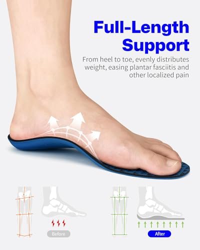 Walkhero Fußgewölbe-Stützeinlagen - Orthopädische Schuheinlagen für Plantarfasziitis mit Alltagskomfort und Unterstützung, lindert Fußschmerzen und Plattfüße (Herren 6-6 1/2 | Damen 8-8 1/2, Blau)