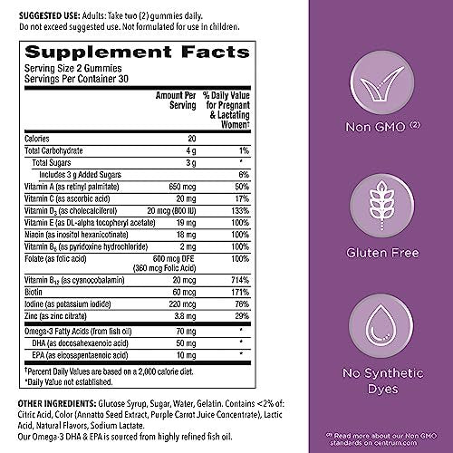 Centrum Schwangerschafts-Vitamine Gummibärchen mit DHA und Folsäure, gemischte Beeren- und Orangengeschmack - 60 Stück, 30-Tage-Vorrat