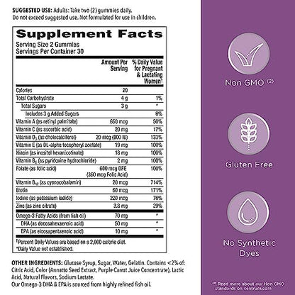 Centrum Schwangerschafts-Vitamine Gummibärchen mit DHA und Folsäure, gemischte Beeren- und Orangengeschmack - 60 Stück, 30-Tage-Vorrat