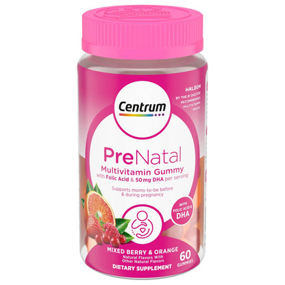 Centrum Schwangerschafts-Vitamine Gummibärchen mit DHA und Folsäure, gemischte Beeren- und Orangengeschmack - 60 Stück, 30-Tage-Vorrat