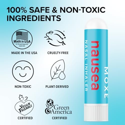 MOXE Übelkeit Naseninhalator-Stick, natürliche ätherische Ölmischung, Ingwer, Kardamom, Pfefferminze, süße Orange, Magenbeschwerden, Kopfschmerzen, tragbare Aromatherapie, hergestellt in USA, 1 Packung