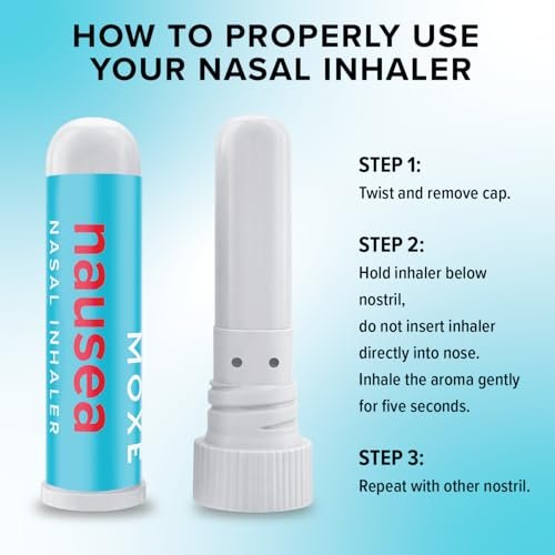 MOXE Übelkeit Naseninhalator-Stick, natürliche ätherische Ölmischung, Ingwer, Kardamom, Pfefferminze, süße Orange, Magenbeschwerden, Kopfschmerzen, tragbare Aromatherapie, hergestellt in USA, 1 Packung