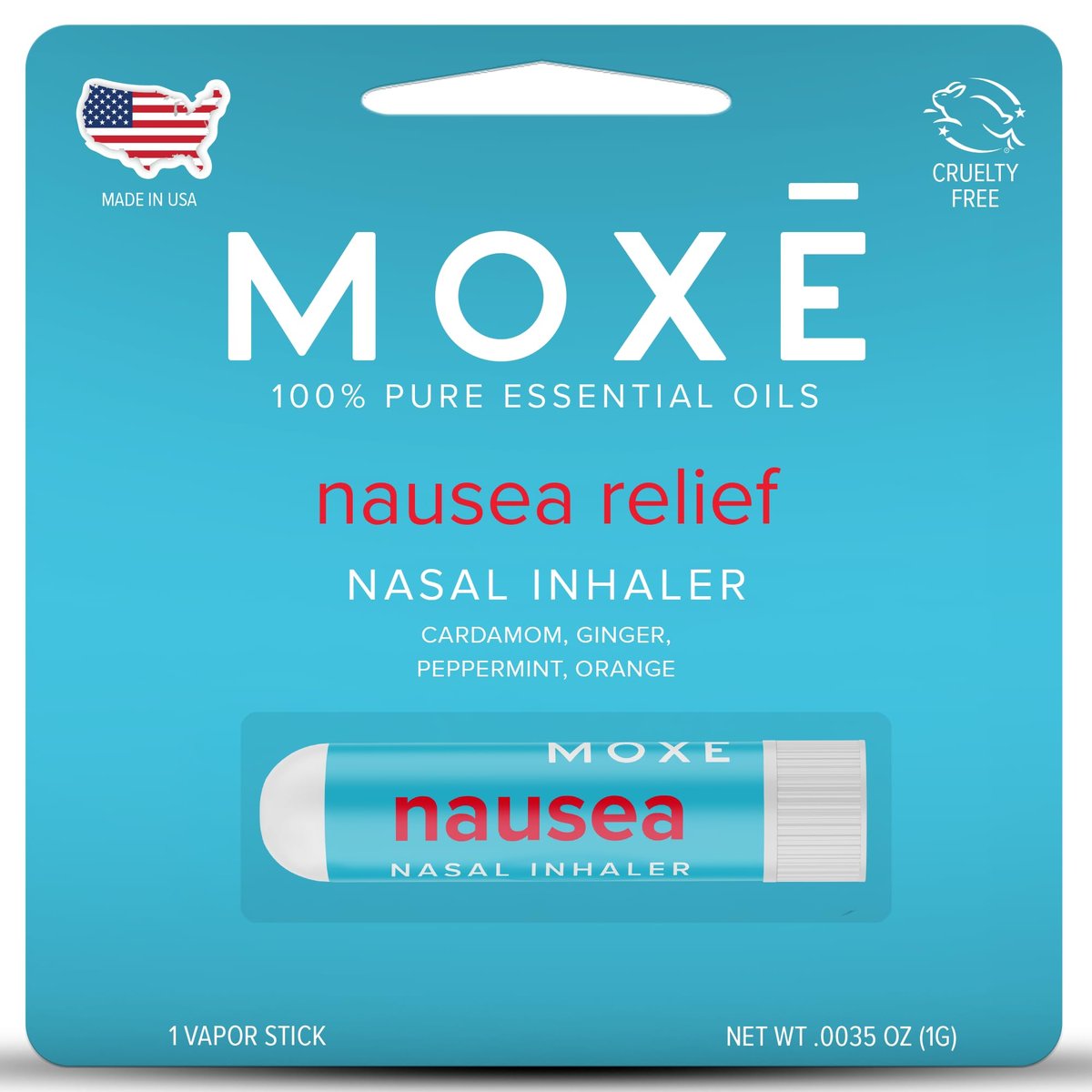 MOXE Übelkeit Naseninhalator-Stick, natürliche ätherische Ölmischung, Ingwer, Kardamom, Pfefferminze, süße Orange, Magenbeschwerden, Kopfschmerzen, tragbare Aromatherapie, hergestellt in USA, 1 Packung