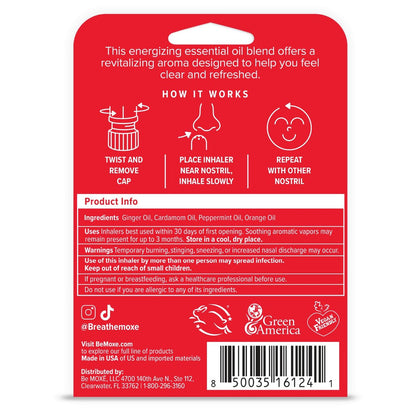 MOXE Übelkeit Naseninhalator-Stick, natürliche ätherische Ölmischung, Ingwer, Kardamom, Pfefferminze, süße Orange, Magenbeschwerden, Kopfschmerzen, tragbare Aromatherapie, hergestellt in USA, 1 Packung