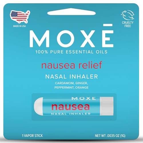 MOXE Übelkeit Naseninhalator-Stick, natürliche ätherische Ölmischung, Ingwer, Kardamom, Pfefferminze, süße Orange, Magenbeschwerden, Kopfschmerzen, tragbare Aromatherapie, hergestellt in USA, 1 Packung