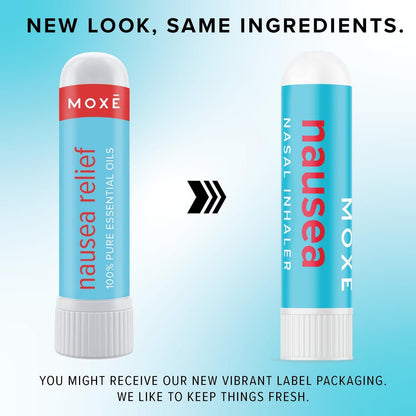 MOXE Übelkeit Naseninhalator-Stick, natürliche ätherische Ölmischung, Ingwer, Kardamom, Pfefferminze, süße Orange, Magenbeschwerden, Kopfschmerzen, tragbare Aromatherapie, hergestellt in USA, 1 Packung