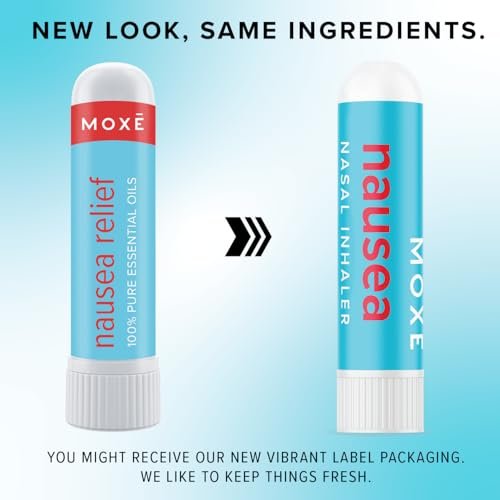MOXE Übelkeit Naseninhalator-Stick, natürliche ätherische Ölmischung, Ingwer, Kardamom, Pfefferminze, süße Orange, Magenbeschwerden, Kopfschmerzen, tragbare Aromatherapie, hergestellt in USA, 1 Packung