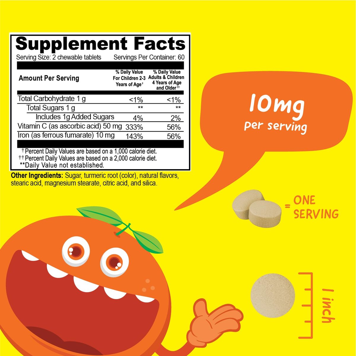 VitaWorks Eisen für Kinder Kautabletten mit Vitamin C, 10 mg Eisen(II)-fumarat, Orangen-Geschmack, 120 Kautabletten