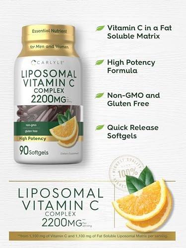 Carlyle Liposomales Vitamin C | 2200 mg | 90 Weichkapseln | Hochdosiertes Komplexpräparat | Non-GMO, Glutenfrei