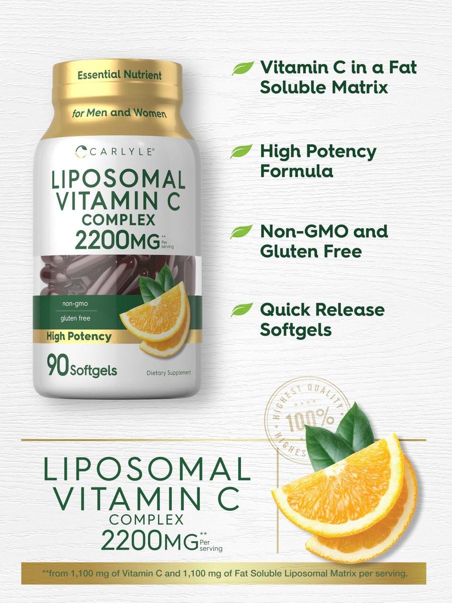 Carlyle Liposomales Vitamin C | 2200 mg | 90 Weichkapseln | Hochdosiertes Komplexpräparat | Non-GMO, Glutenfrei