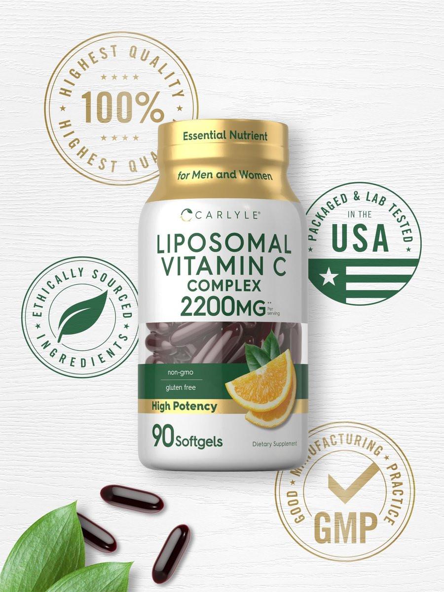 Carlyle Liposomales Vitamin C | 2200 mg | 90 Weichkapseln | Hochdosiertes Komplexpräparat | Non-GMO, Glutenfrei