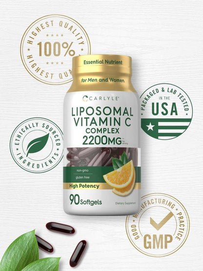 Carlyle Liposomales Vitamin C | 2200 mg | 90 Weichkapseln | Hochdosiertes Komplexpräparat | Non-GMO, Glutenfrei