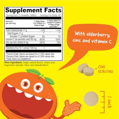 VitaWorks Kinder Immununterstützung Kautabletten mit Holunderbeere, Vitamin C und Zink, gemischter Beerengeschmack, vegane Nahrungsergänzung, glutenfrei, nicht-GVO, 120 Kautabletten