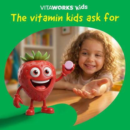 VitaWorks Kinder Immununterstützung Kautabletten mit Holunderbeere, Vitamin C und Zink, gemischter Beerengeschmack, vegane Nahrungsergänzung, glutenfrei, nicht-GVO, 120 Kautabletten
