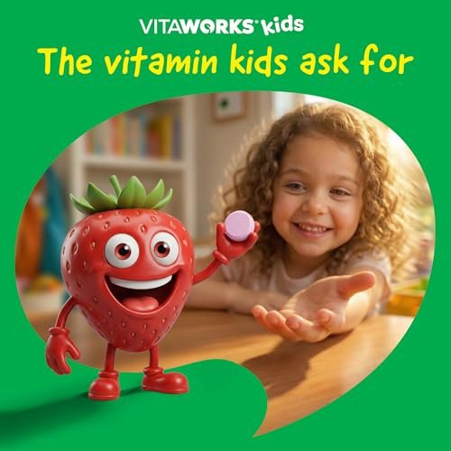VitaWorks Vitamin D 1000 IE für Kinder – Kautabletten mit natürlichem Orangen-Geschmack – Vegan, GMO-frei, glutenfrei, nussfrei – Nahrungsergänzungsmittel für das Immunsystem – 120 Kautabletten