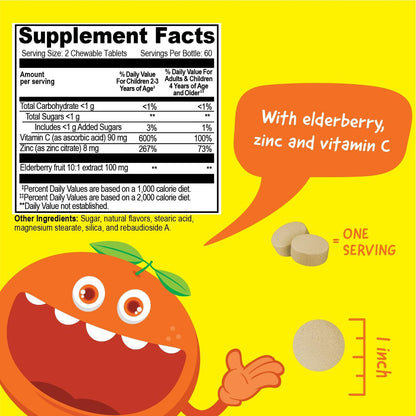 VitaWorks Kinder Immununterstützung Kautabletten mit Holunderbeere, Vitamin C und Zink, gemischter Beerengeschmack, vegane Nahrungsergänzung, glutenfrei, nicht-GVO, 120 Kautabletten
