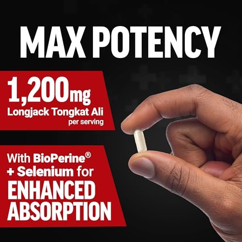 Force Factor Longjack Tongkat Ali Max für Männer – Männliche Ausdauer und Vitalität, mit Tongkat-Ali-Extrakt und natürlichen Inhaltsstoffen für verbesserte Aufnahme, 1200 mg, 60 Kapseln
