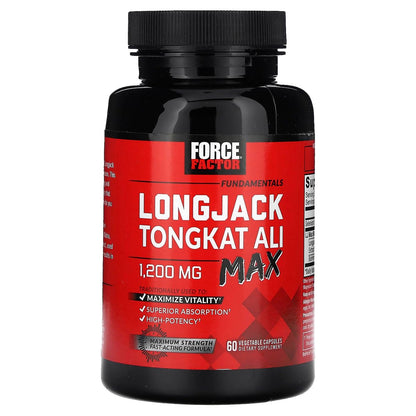 Force Factor Longjack Tongkat Ali Max für Männer – Männliche Ausdauer und Vitalität, mit Tongkat-Ali-Extrakt und natürlichen Inhaltsstoffen für verbesserte Aufnahme, 1200 mg, 60 Kapseln