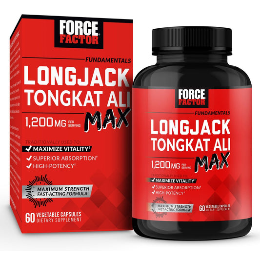 Force Factor Longjack Tongkat Ali Max für Männer – Männliche Ausdauer und Vitalität, mit Tongkat-Ali-Extrakt und natürlichen Inhaltsstoffen für verbesserte Aufnahme, 1200 mg, 60 Kapseln