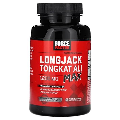Force Factor Longjack Tongkat Ali Max für Männer – Männliche Ausdauer und Vitalität, mit Tongkat-Ali-Extrakt und natürlichen Inhaltsstoffen für verbesserte Aufnahme, 1200 mg, 60 Kapseln