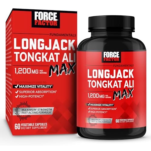 Force Factor Longjack Tongkat Ali Max für Männer – Männliche Ausdauer und Vitalität, mit Tongkat-Ali-Extrakt und natürlichen Inhaltsstoffen für verbesserte Aufnahme, 1200 mg, 60 Kapseln