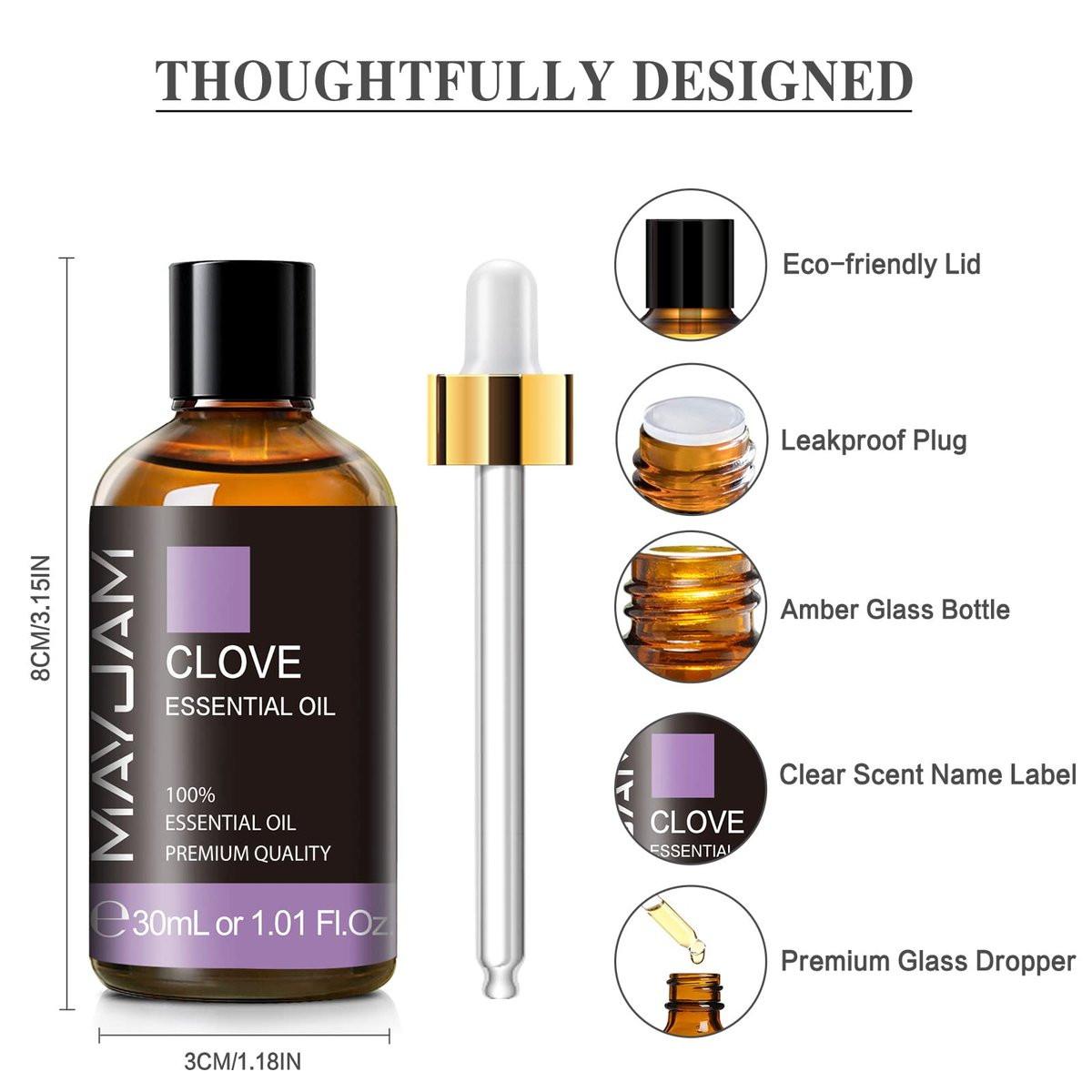 MAYJAM Nelkenöl, 30 ml reines ätherisches Öl für Aromatherapie-Diffuser, ideal für DIY-Kerzen- und Seifenherstellung
