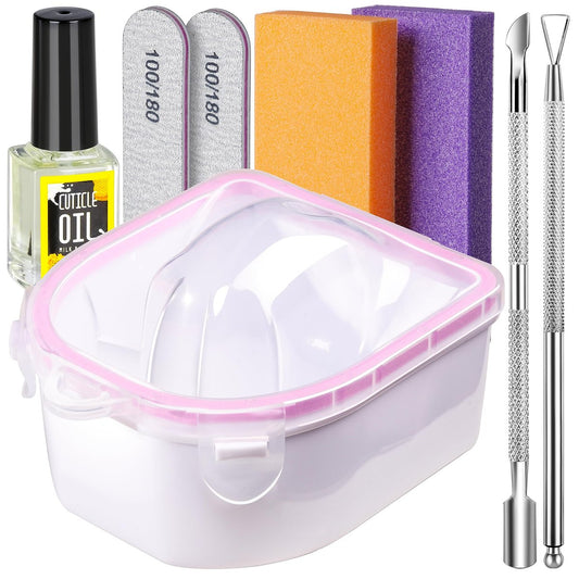 Teenitor Nagel-Einweichschale für Nägel – Set mit Nagelbürste, Nagelhautentferner, Nagelöl, Feile & Buffer – Milch und Honig – Für Gel-Nagellack, Dip-Pulver, Acryl