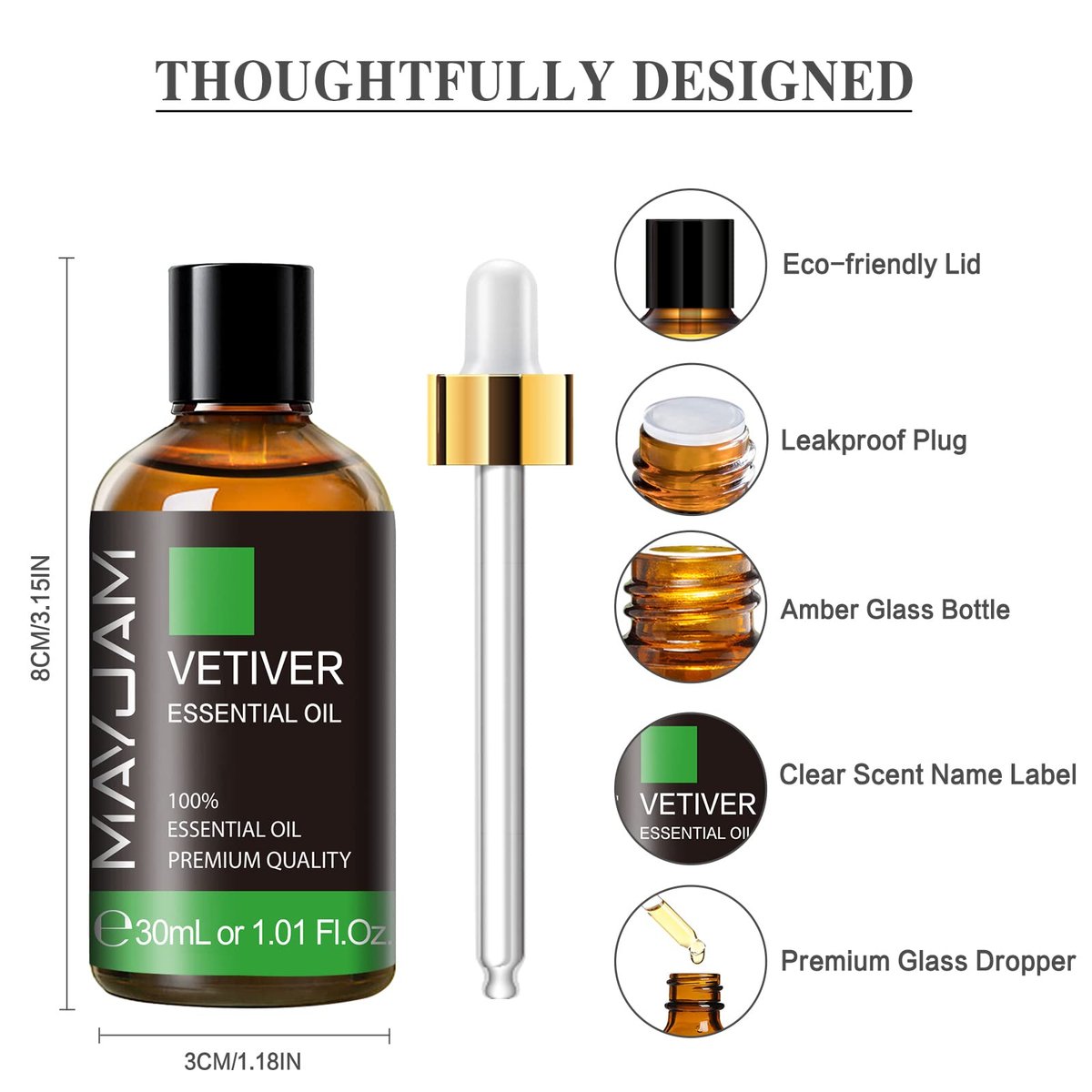 MAYJAM Vetiver Ätherisches Öl 30ml - Reines Vetiveröl für Aromatherapie, Kerzen & Seifen (1,01 FL.OZ)