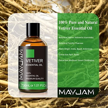 MAYJAM Vetiver Ätherisches Öl 30ml - Reines Vetiveröl für Aromatherapie, Kerzen & Seifen (1,01 FL.OZ)