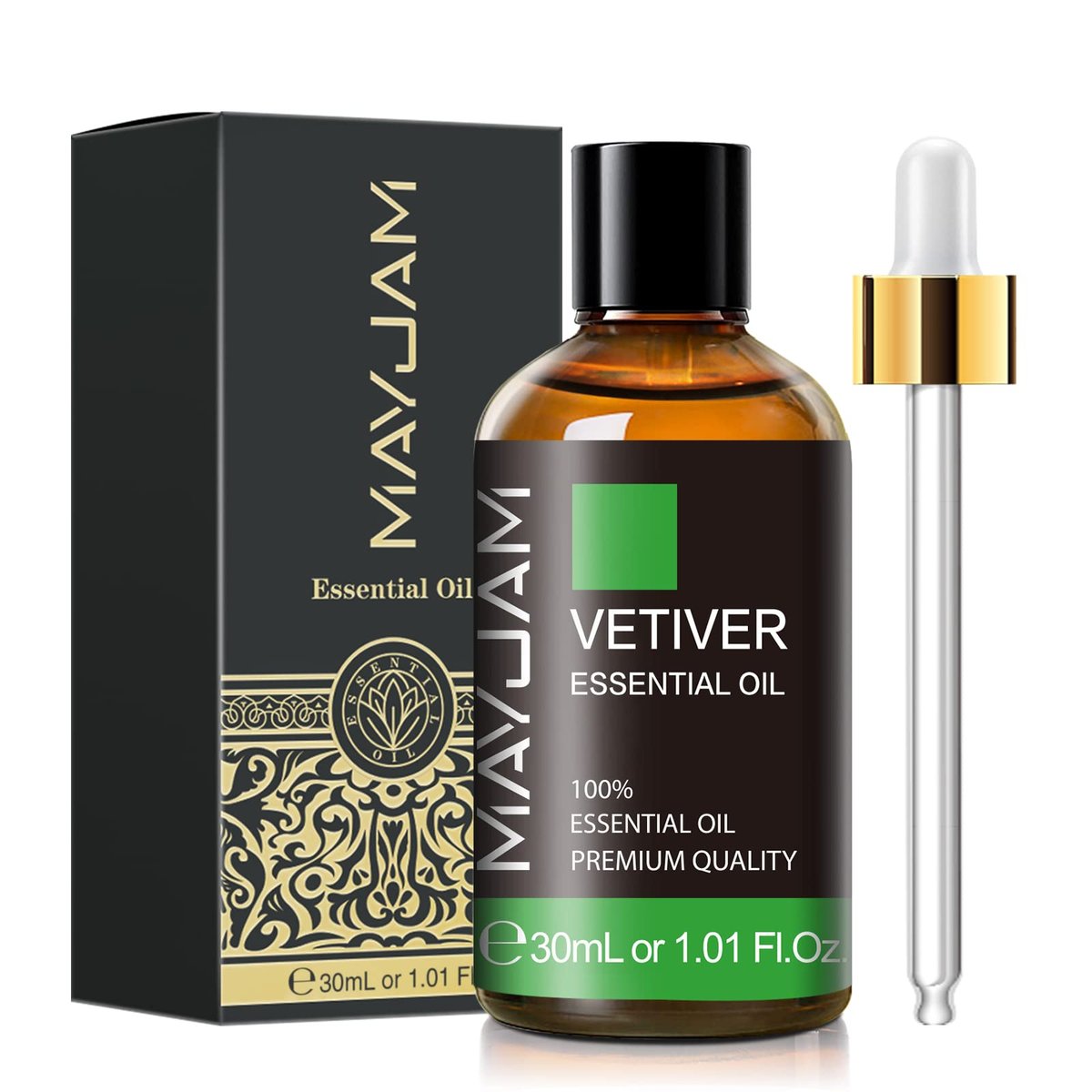 MAYJAM Vetiver Ätherisches Öl 30ml - Reines Vetiveröl für Aromatherapie, Kerzen & Seifen (1,01 FL.OZ)