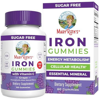 MaryRuth's Eisen Gummis für 14+ mit Vitamin C für die Aufnahme | Zuckerfrei | Eisenpräparat als Gummy + Vitamin C | Energiestoffwechsel | Zellgesundheit | Immununterstützung | Vegan | Ohne Gentechnik | 60 Stück