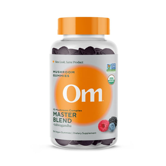 OM MUSHROOM SUPERFOOD Master Blend Pilz-Gummibärchen – Bio-10-Pilzkomplex mit Ashwagandha – Unterstützt Immunsystem, Darmgesundheit & Stressabbau – gemischter Beerengeschmack – 28 Portionen, 56 Stück