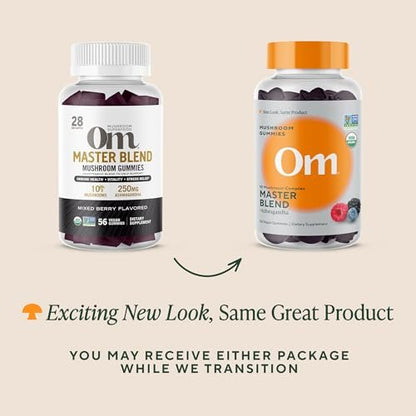 OM MUSHROOM SUPERFOOD Master Blend Pilz-Gummibärchen – Bio-10-Pilzkomplex mit Ashwagandha – Unterstützt Immunsystem, Darmgesundheit & Stressabbau – gemischter Beerengeschmack – 28 Portionen, 56 Stück
