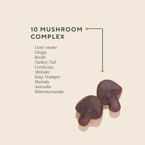 OM MUSHROOM SUPERFOOD Master Blend Pilz-Gummibärchen – Bio-10-Pilzkomplex mit Ashwagandha – Unterstützt Immunsystem, Darmgesundheit & Stressabbau – gemischter Beerengeschmack – 28 Portionen, 56 Stück