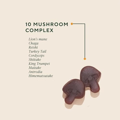 OM MUSHROOM SUPERFOOD Master Blend Pilz-Gummibärchen – Bio-10-Pilzkomplex mit Ashwagandha – Unterstützt Immunsystem, Darmgesundheit & Stressabbau – gemischter Beerengeschmack – 28 Portionen, 56 Stück