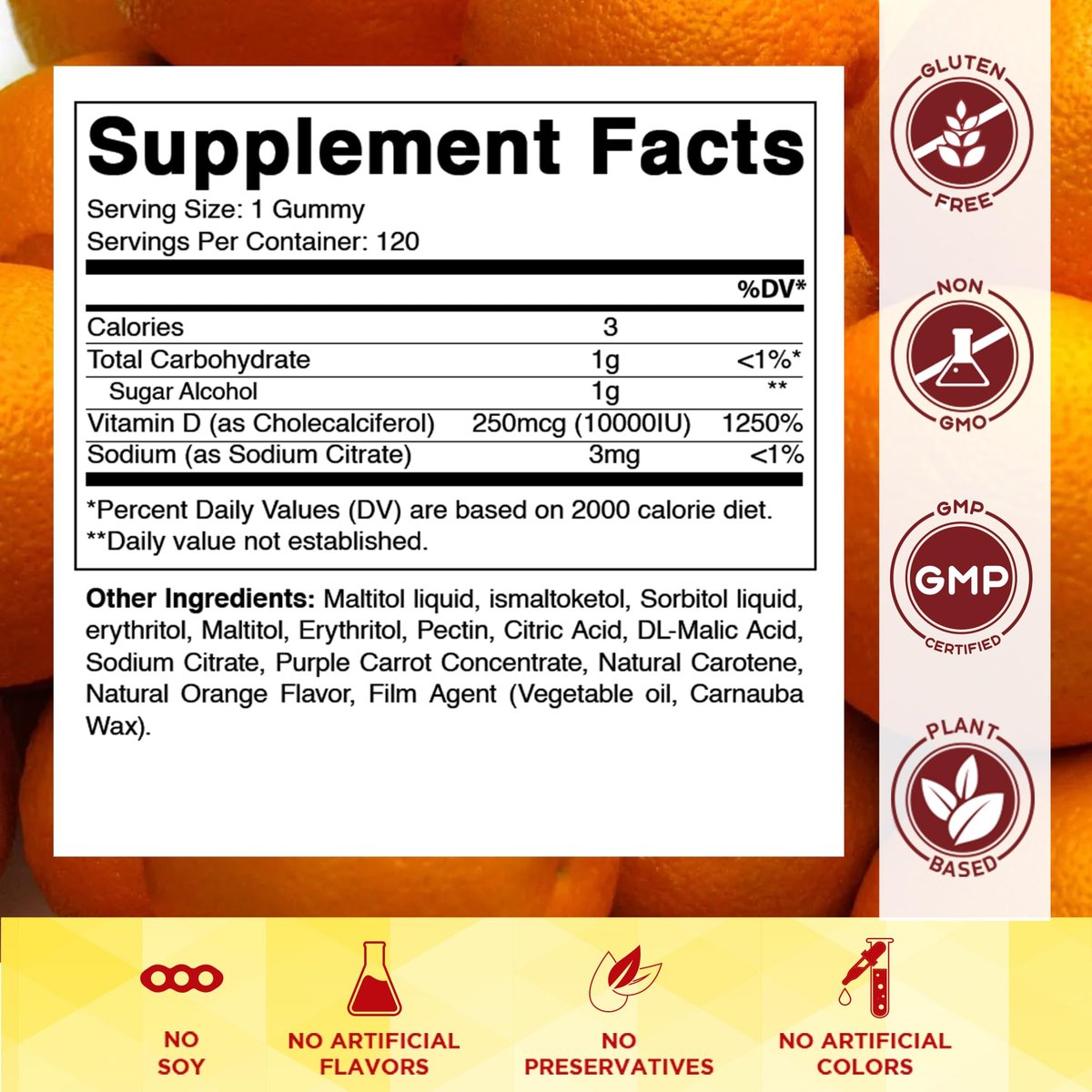 Vitamatic Zuckerfreies Vitamin D3 10000 IE – 120 Pektinbasierte Gummis – Großartiger Geschmack – Für gesunde Knochen, Stimmung & Immunsystem – Non-GMO – 120 Portionen