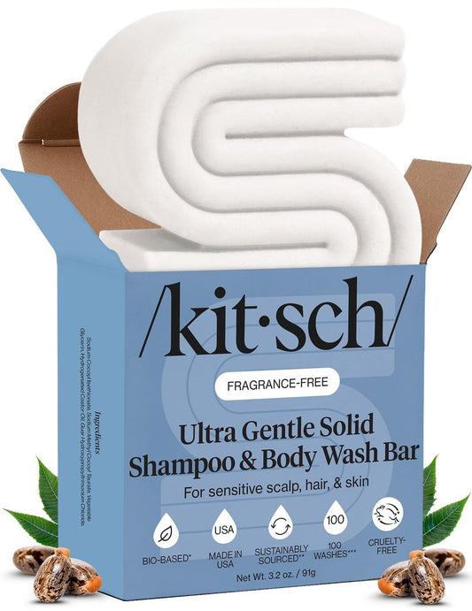 Kitsch 2-in-1 Shampoo Bar und Duschgel – Ultra Sensitiv, Vegan & Natürlich, 5-Zutaten-Formel Seife für Haare & Körper – Für empfindliche Kopfhaut & Haut, Duftfrei – Hergestellt in den USA, 92 g