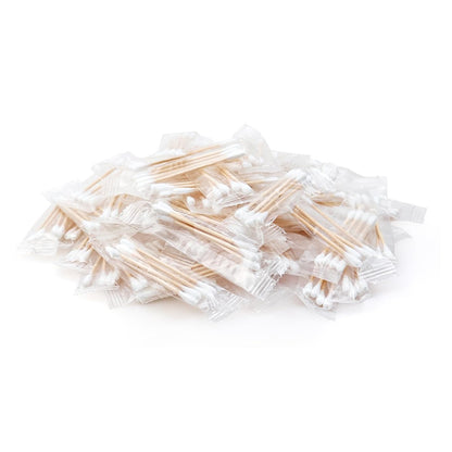 500 Stück Wattestäbchen einzeln verpackt, doppelseitige Holzstäbchen für Ohren und Make-up (4 Stück pro Beutel, 500 Beutel, doppeltes rundes Ende)