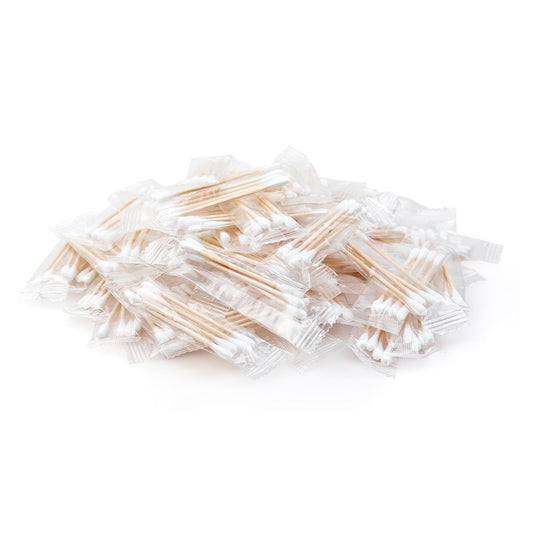 500 Stück Wattestäbchen einzeln verpackt, doppelseitige Holzstäbchen für Ohren und Make-up (4 Stück pro Beutel, 500 Beutel, doppeltes rundes Ende)