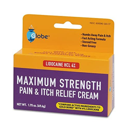 Globe Lidocain 4% Mehrfach-Symptom-Linderungscreme 2er-Pack (je 1,75 oz) – Schmerz- & Juckreizstillend, Steroidfrei, Nicht fettend