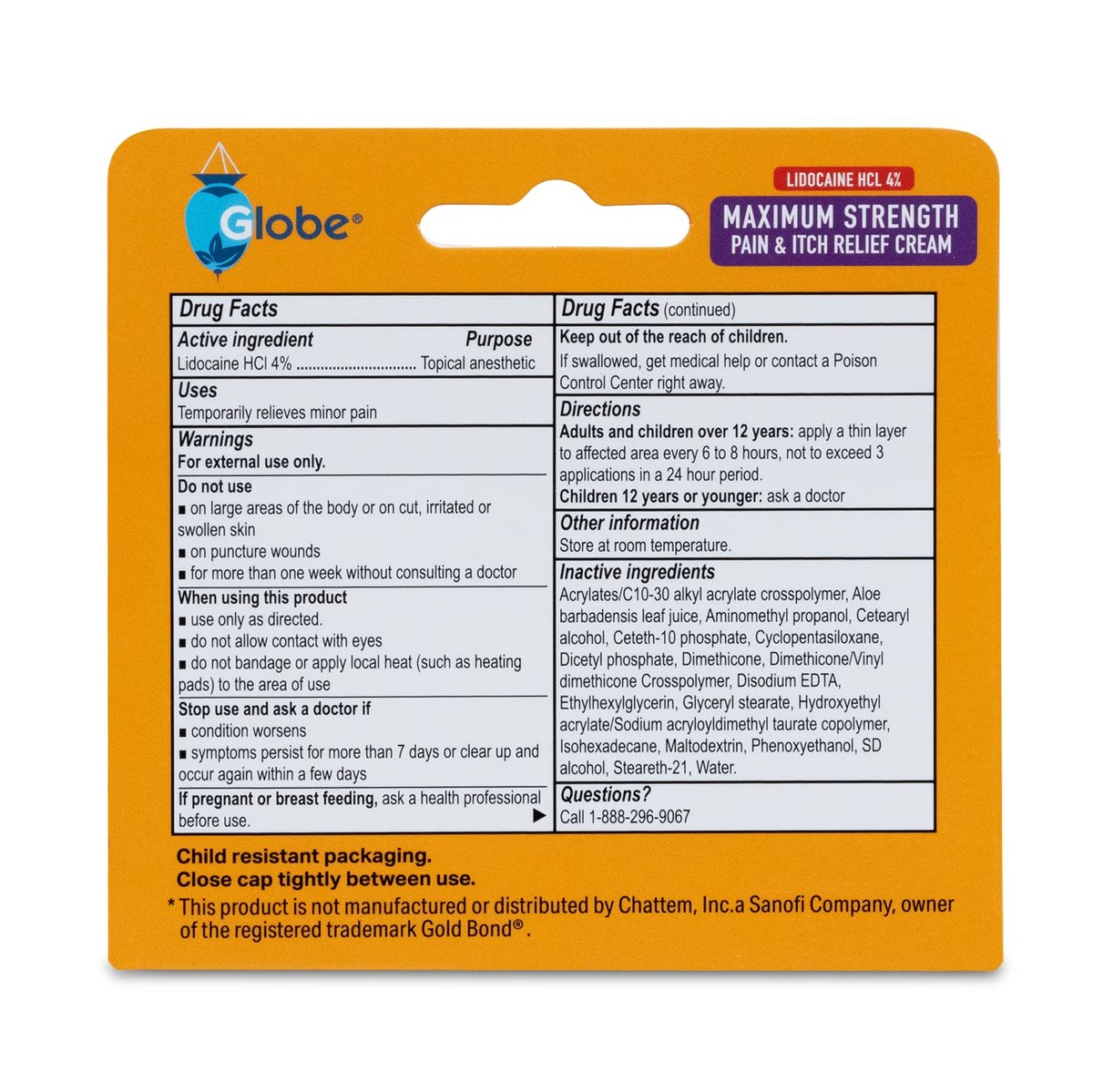 Globe Lidocain 4% Mehrfach-Symptom-Linderungscreme 2er-Pack (je 1,75 oz) – Schmerz- & Juckreizstillend, Steroidfrei, Nicht fettend