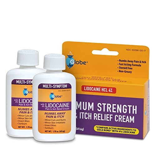 Globe Lidocain 4% Mehrfach-Symptom-Linderungscreme 2er-Pack (je 1,75 oz) – Schmerz- & Juckreizstillend, Steroidfrei, Nicht fettend
