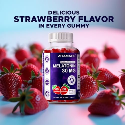 Vitamatic Zuckerfreies Melatonin 30 mg pro Gummibärchen - 60 Portionen - 60 vegane Gummibärchen - Nicht gewohnheitsbildendes Nahrungsergänzungsmittel (60 Stück)