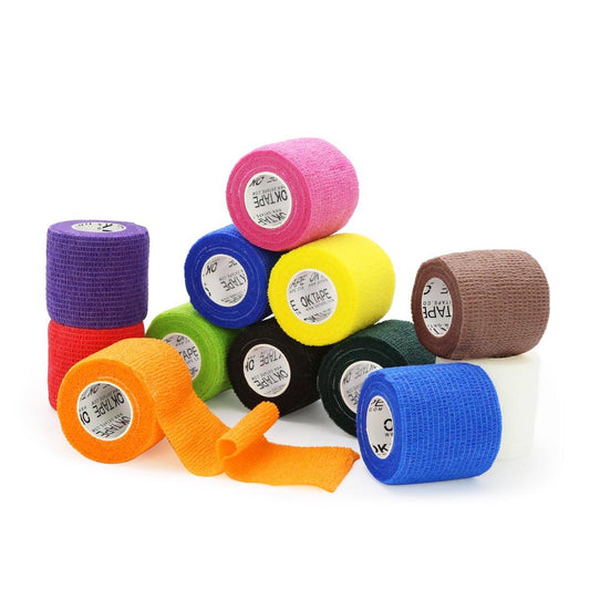 OK TAPE Selbsthaftende Kohäsive Bandage - 12er-Pack, 2" x 5 Yards, Nicht gewebte selbstklebende Bandage für Daumen, Finger, Handgelenk, Knöchel, Tierverband (Gemischte Farben)