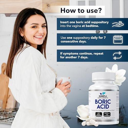 Simpli Supplements Borsäure-Zäpfchen für Frauen 600 mg – 60 Stück | Unterstützt das vaginale pH-Gleichgewicht | Intimpflege | Hilft, Frische zu bewahren und Gerüche zu kontrollieren